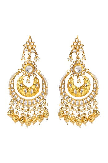 Gold Finish Kundan Polki Chandbali Earrings
