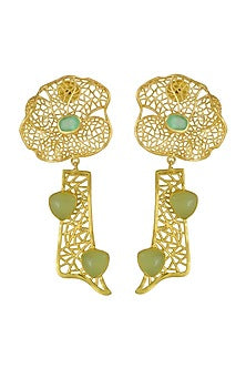 Gold Finish Stone Floral Dangler Earrings