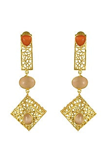 Gold Finish Stone Dangler Earrings