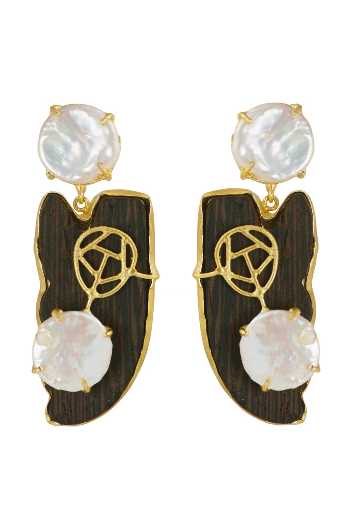 Gold Finish Mother Of Pearl Dangler Earrings