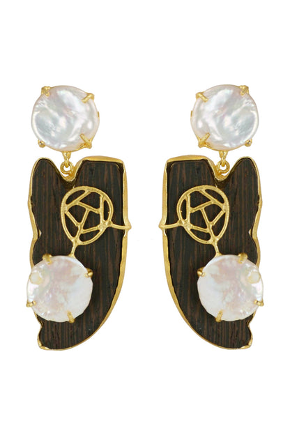 Gold Finish Mother Of Pearl Dangler Earrings