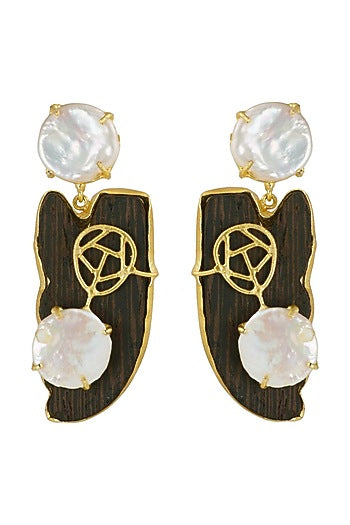 Gold Finish Mother Of Pearl Dangler Earrings