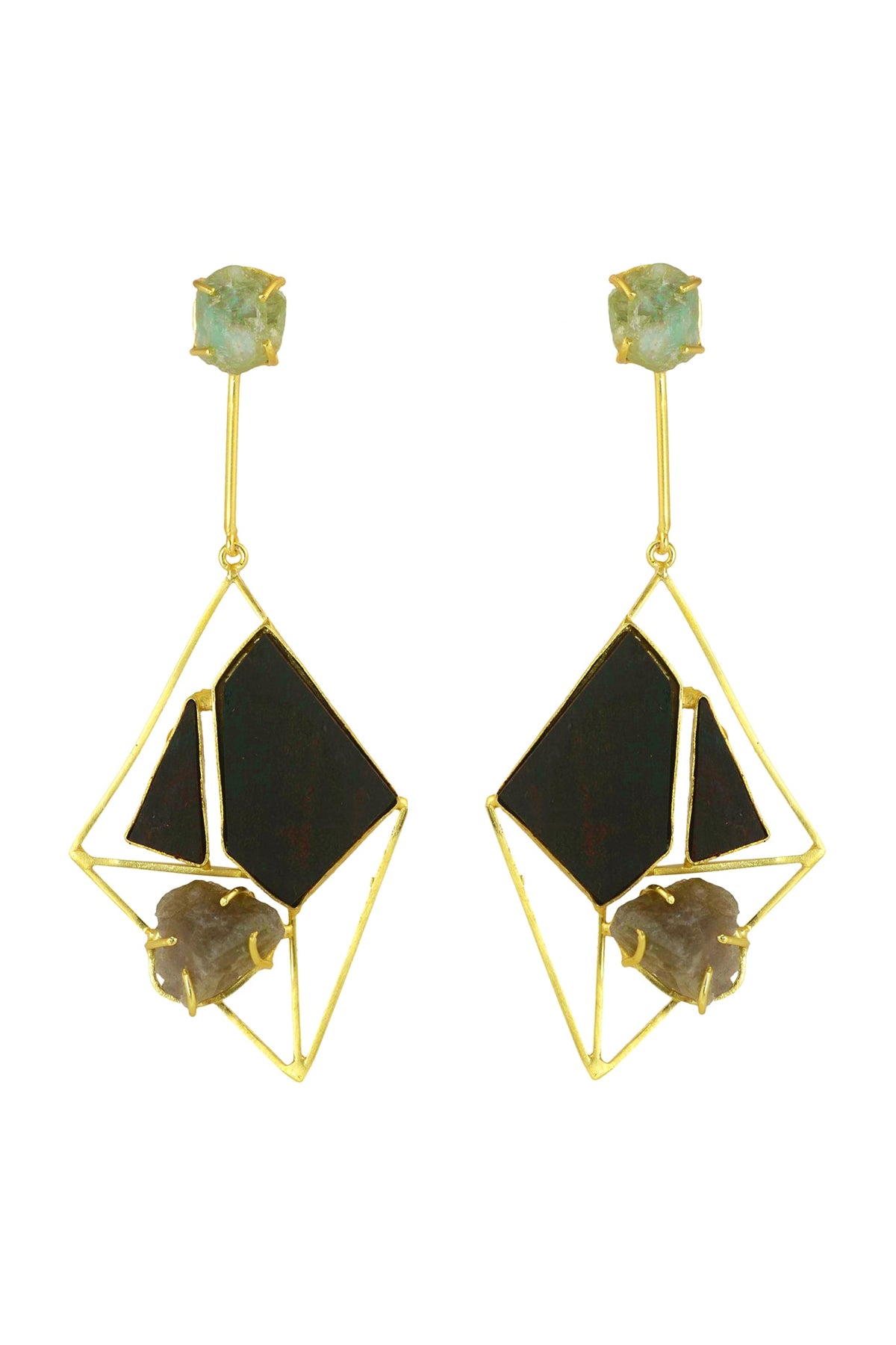 Gold Finish Natural Stone Dangler Earrings