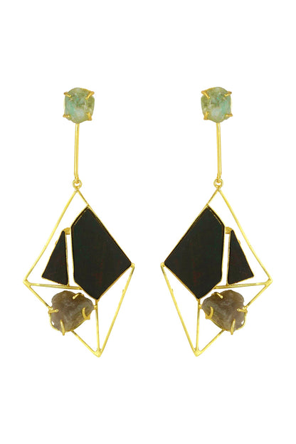 Gold Finish Natural Stone Dangler Earrings