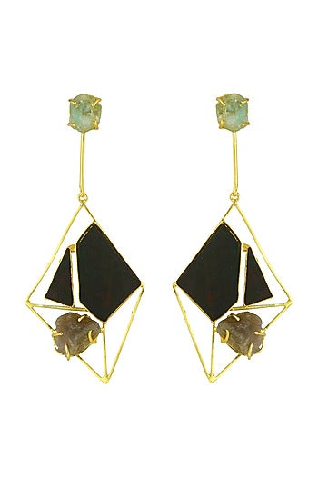 Gold Finish Natural Stone Dangler Earrings