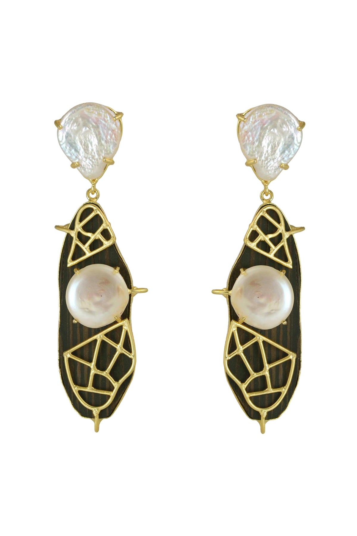 Gold Finish Mother Of Pearl Dangler Earrings