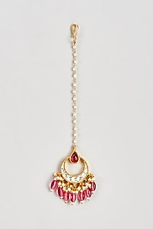 Gold Finish Kundan Polki & Pearl Maang Tikka