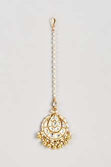 Gold Finish Kundan Polki & Pearl Maang Tikka