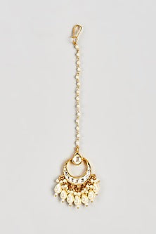 Gold Finish Kundan Polki & Pearl Maang Tikka