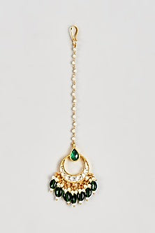 Gold Finish Kundan Polki & Pearl Maang Tikka