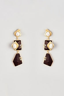 Gold Finish Rosewood & Pearl Dangler Earrings