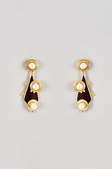 Gold Finish Rosewood & Pearl Dangler Earrings