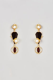 Gold Finish Rosewood & Pearl Dangler Earrings