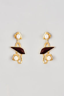 Gold Finish Rosewood & Pearl Dangler Earrings