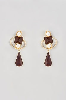 Gold Finish Rosewood & Pearl Dangler Earrings