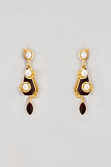 Gold Finish Rosewood & Pearl Dangler Earrings