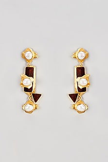 Gold Finish Rosewood & Pearl Dangler Earrings