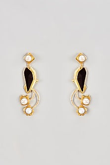Gold Finish Rosewood & Pearl Dangler Earrings