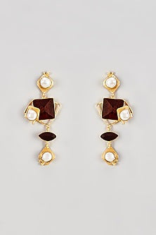 Gold Finish Rosewood & Pearl Dangler Earrings