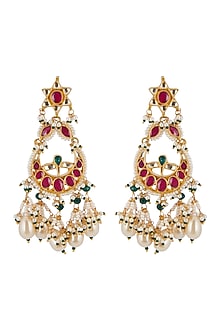 Gold Finish Ruby Chandbali Earrings