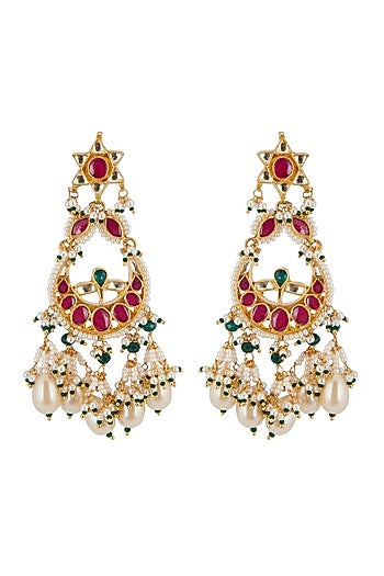 Gold Finish Ruby Chandbali Earrings