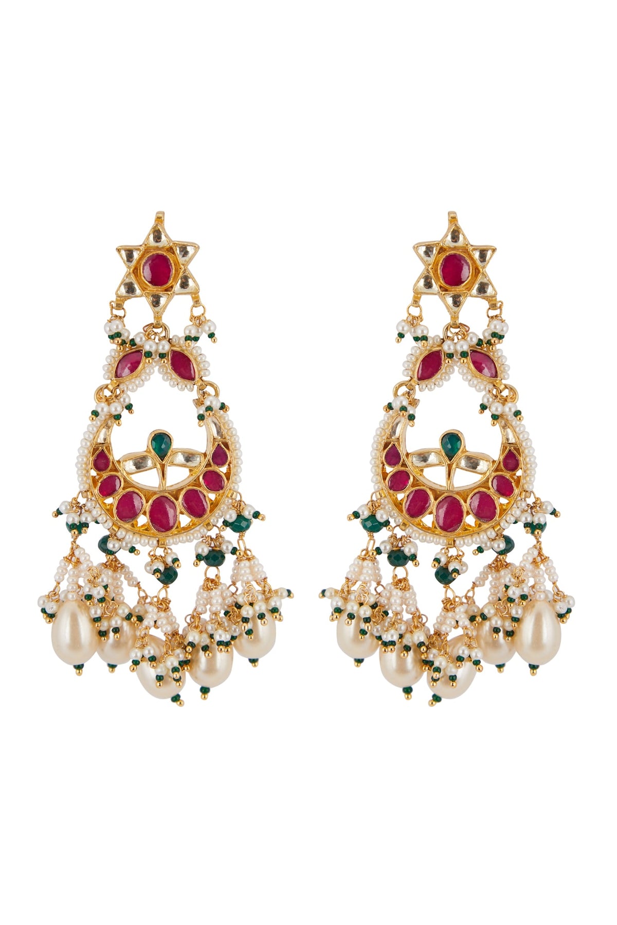 Gold Finish Ruby Chandbali Earrings