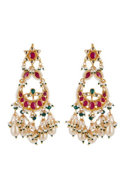Gold Finish Ruby Chandbali Earrings