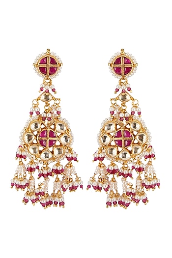 Gold Finish Floral Dangler Earrings
