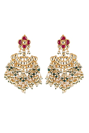 Gold Finish Kundan Dangler Earrings