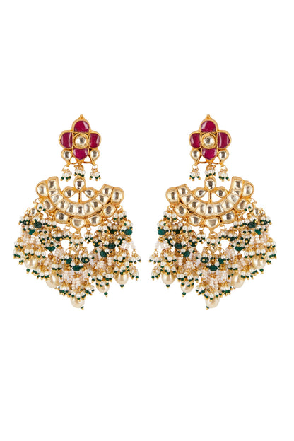 Gold Finish Kundan Dangler Earrings