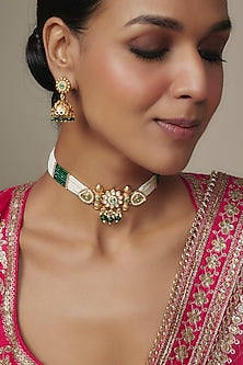 Gold Finish Kundan Polki Choker Necklace Set
