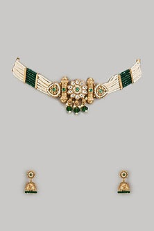 Gold Finish Kundan Polki Choker Necklace Set