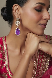 Gold Finish Purple Doublet & CZ Stone Dangler Earrings