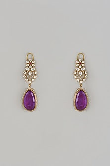 Gold Finish Purple Doublet & CZ Stone Dangler Earrings