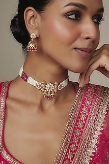 Gold Finish Kundan Polki Choker Necklace Set