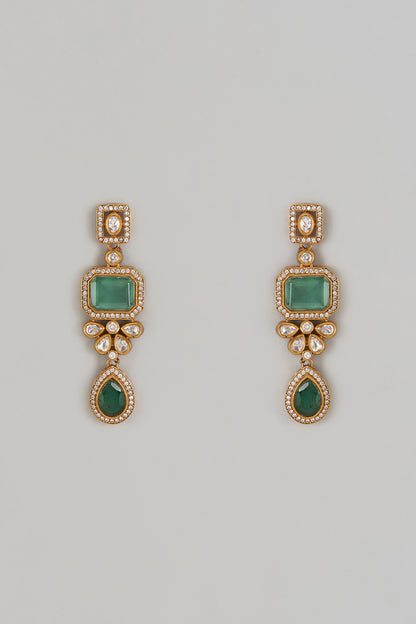 Gold Finish Doublet Zircon & Light Green Synthetic Stone Dangler Earrings