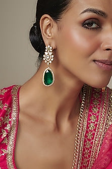 Gold Finish Green Doublet & CZ Stone Dangler Earrings