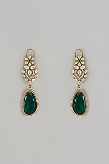 Gold Finish Green Doublet & CZ Stone Dangler Earrings