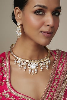 Gold Finish Kundan Polki & Zircon Hasli Necklace set