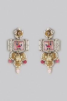 Oxidized Silver Finish Kundan Polki Dangler Earrings