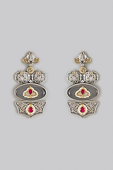 Oxidized Silver Finish Kundan Polki Dangler Earrings