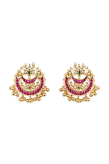 Gold Finish Red Kundan Stud Earrings