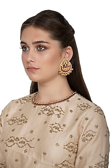 Gold Finish Red Kundan Stud Earrings