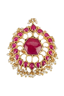 Gold Finish Ruby Red Kundan Floral Ring