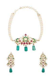 Gold Finish Kundan Choker Necklace Set