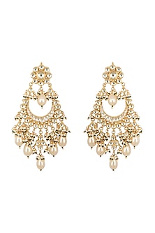 Gold Finish White Kundan Earrings