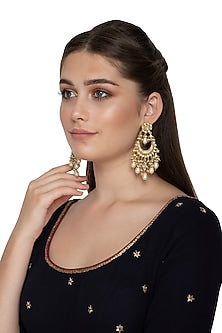 Gold Finish White Kundan Earrings