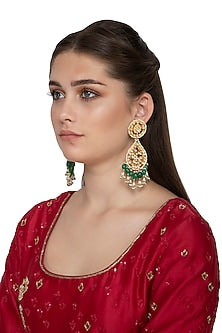 Gold Finish Kundan Dangler Earrings