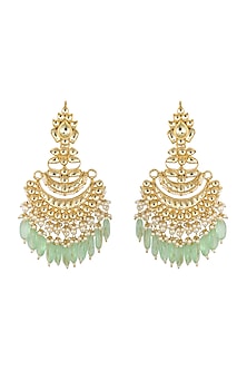 Gold Finish Kundan Mint Green Dangler Earrings