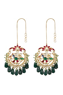 Gold Finish Multi Colored Kundan Peacock Chandbali Earrings
